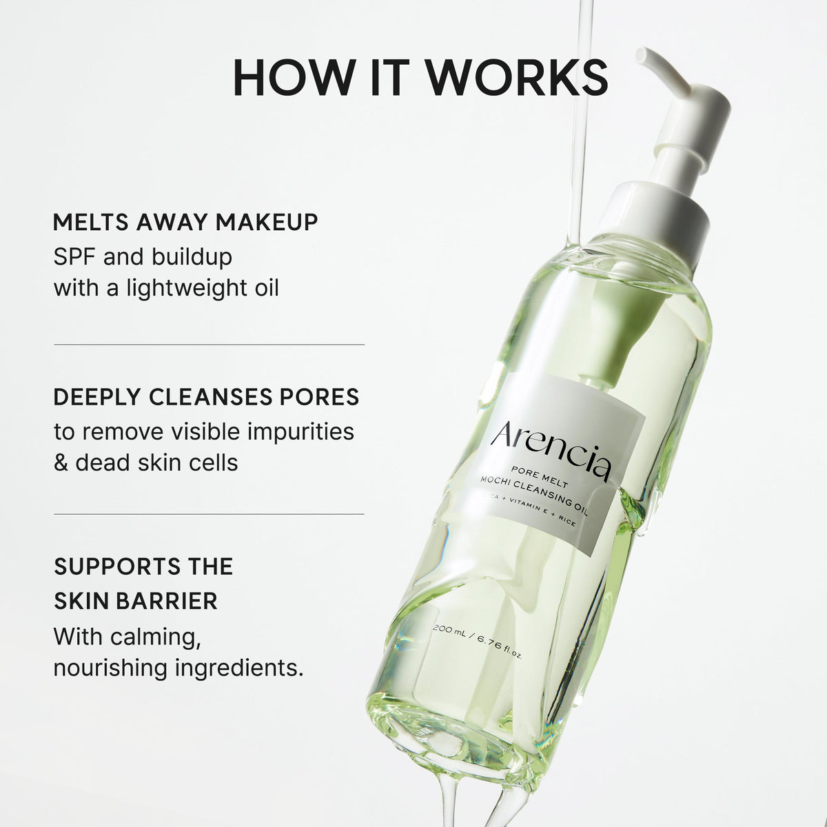 Pore Melt Mochi  Makeup-Removing Cleansing Oil, Non-Comedogenic, Rice Amino Acids HD, Vitamin E, Cica, & Ceramide, 6.76 fl oz