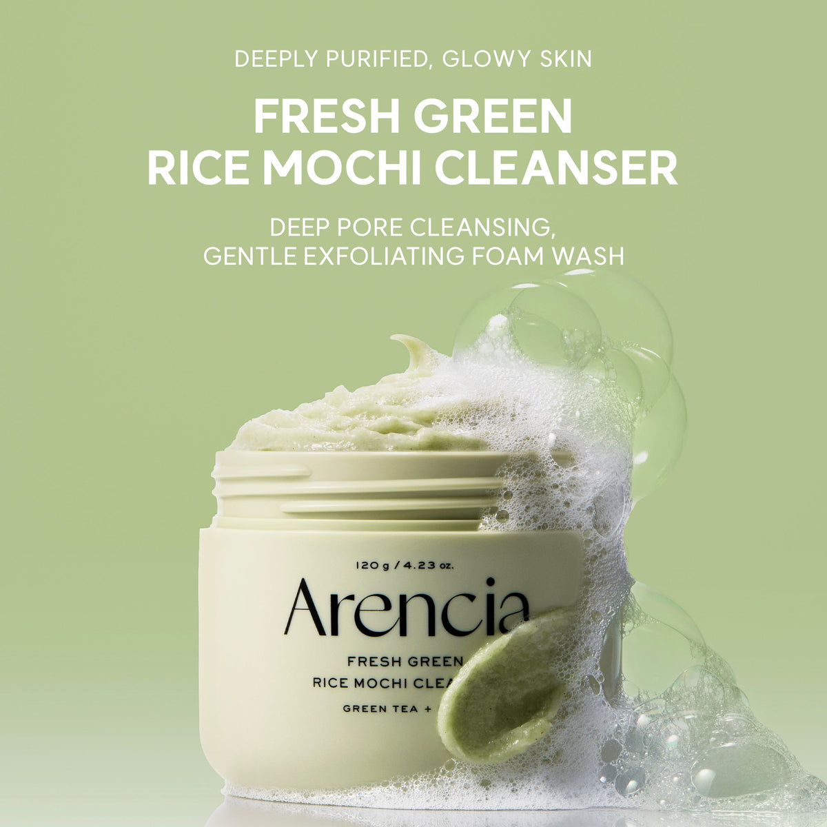 Arencia Fresh Green Rice Mochi Cleanser, Gentle Daily Cleanser for Congestion-Prone Skin, 1.76oz / 4.23oz